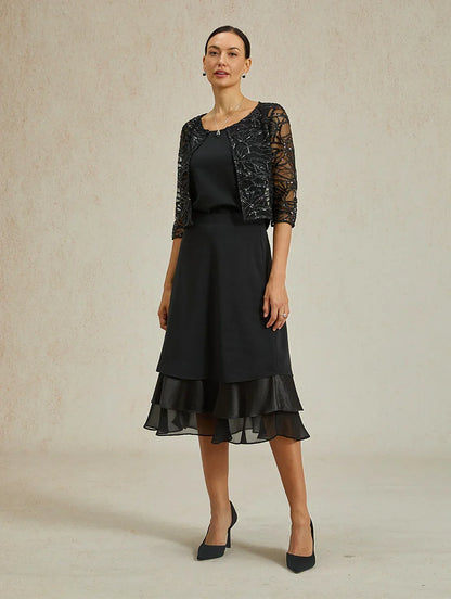 Tiered Chiffon Tea-Length Skirt