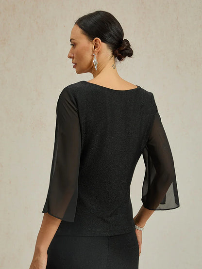 Elegant 3/4 Sleeve Metallic Knit Blouse