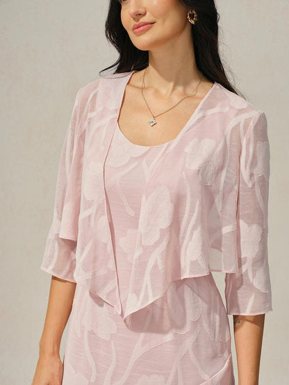 Cardigan à manches 3/4 en mousseline transparente à fleurs