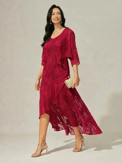 Floral Chiffon Sleeveless Evening Gown with Asymmetrical Hem