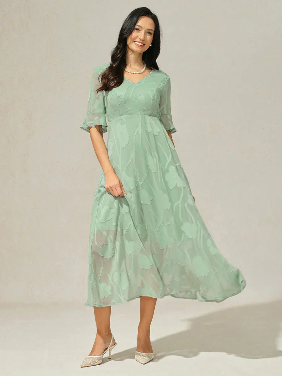 Ruffle Flutter Lace Maxi Dress