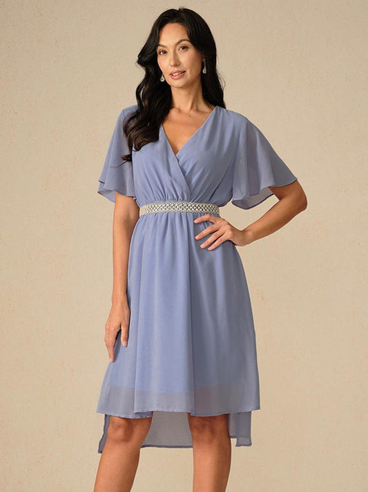 Elegant Pastel Blue A-Line Chiffon Dress