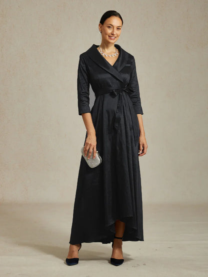 Stretch Taffeta Cocktail Dress with Tie Belt