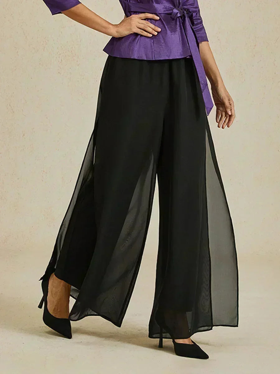 Straight Leg Pant With Chiffon Split Leg Overlay – vvcloth