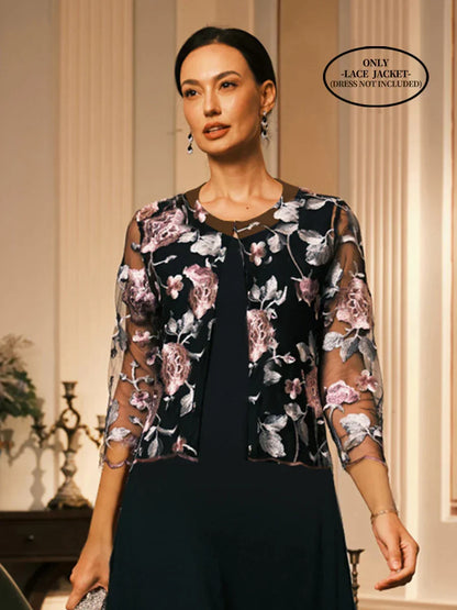 Floral Embroidered Lace Jacket With Scallop Detail