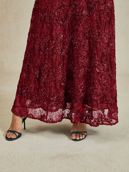 Rosette Lace A-Line Gown with Sequin Embellishment