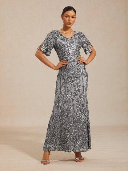 Elegant V-Neck Cold Shoulder Sequin Dress