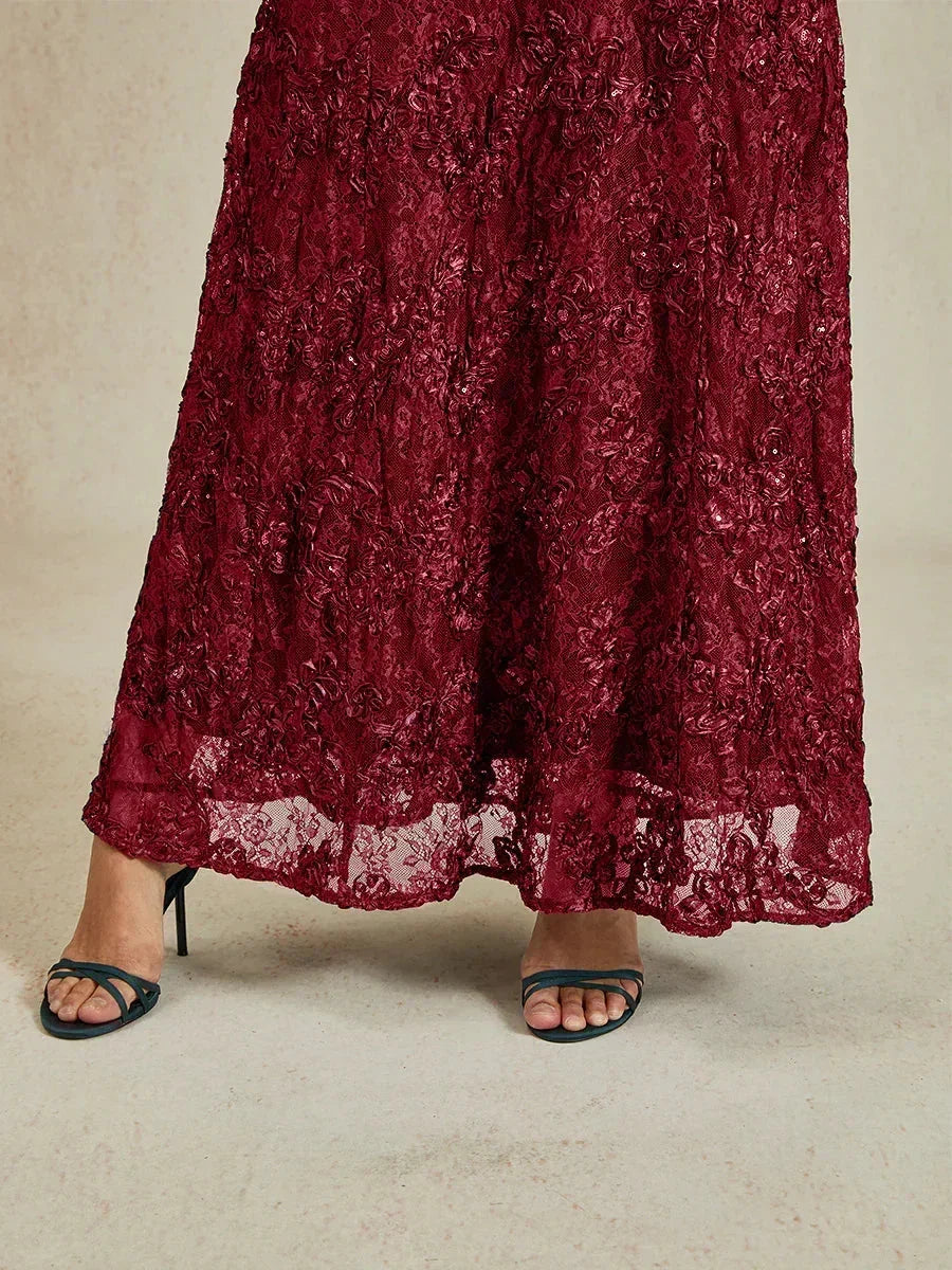 Robe trapèze en dentelle rosette ornée de paillettes