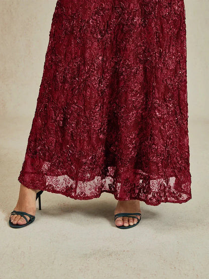 Robe trapèze en dentelle rosette ornée de paillettes