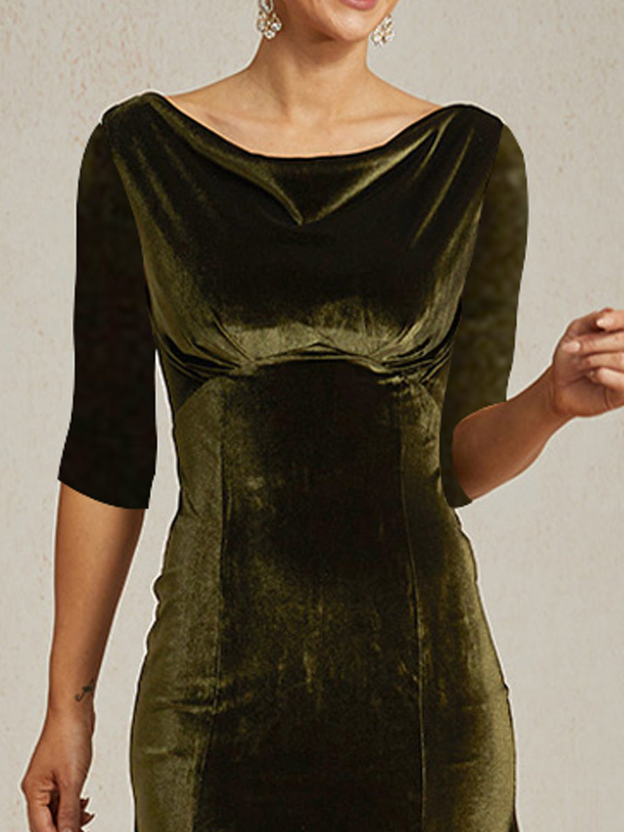 High-Stretch Velvet Sleeveless Midi Dress with Cowl Neck