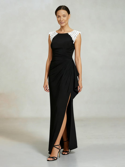 Sleeveless Matte Satin Dress with Lace Detail
