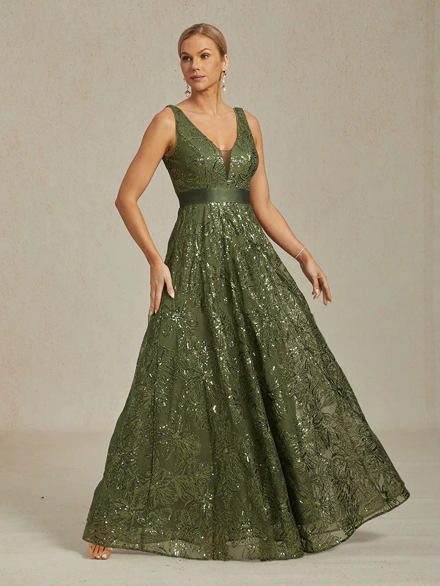 Robe trapèze en dentelle rosette ornée de paillettes