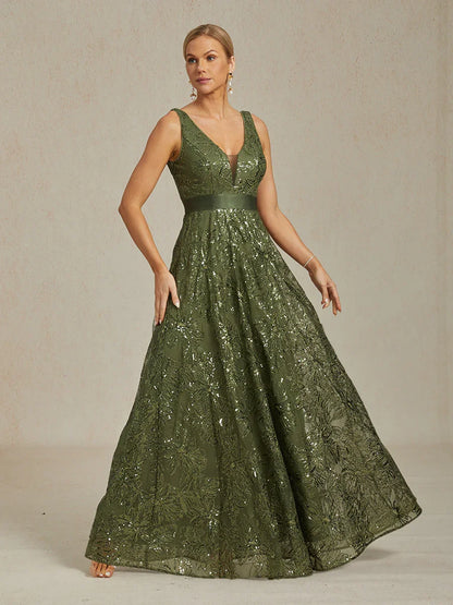 Robe trapèze en dentelle rosette ornée de paillettes