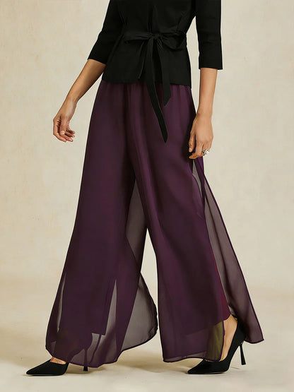 Rechte broek met chiffon split been overlay