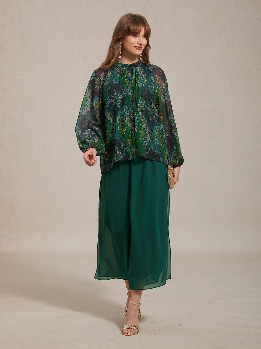 Elegante Boho Chiffon Blouse met Ruches aan de Mouwen