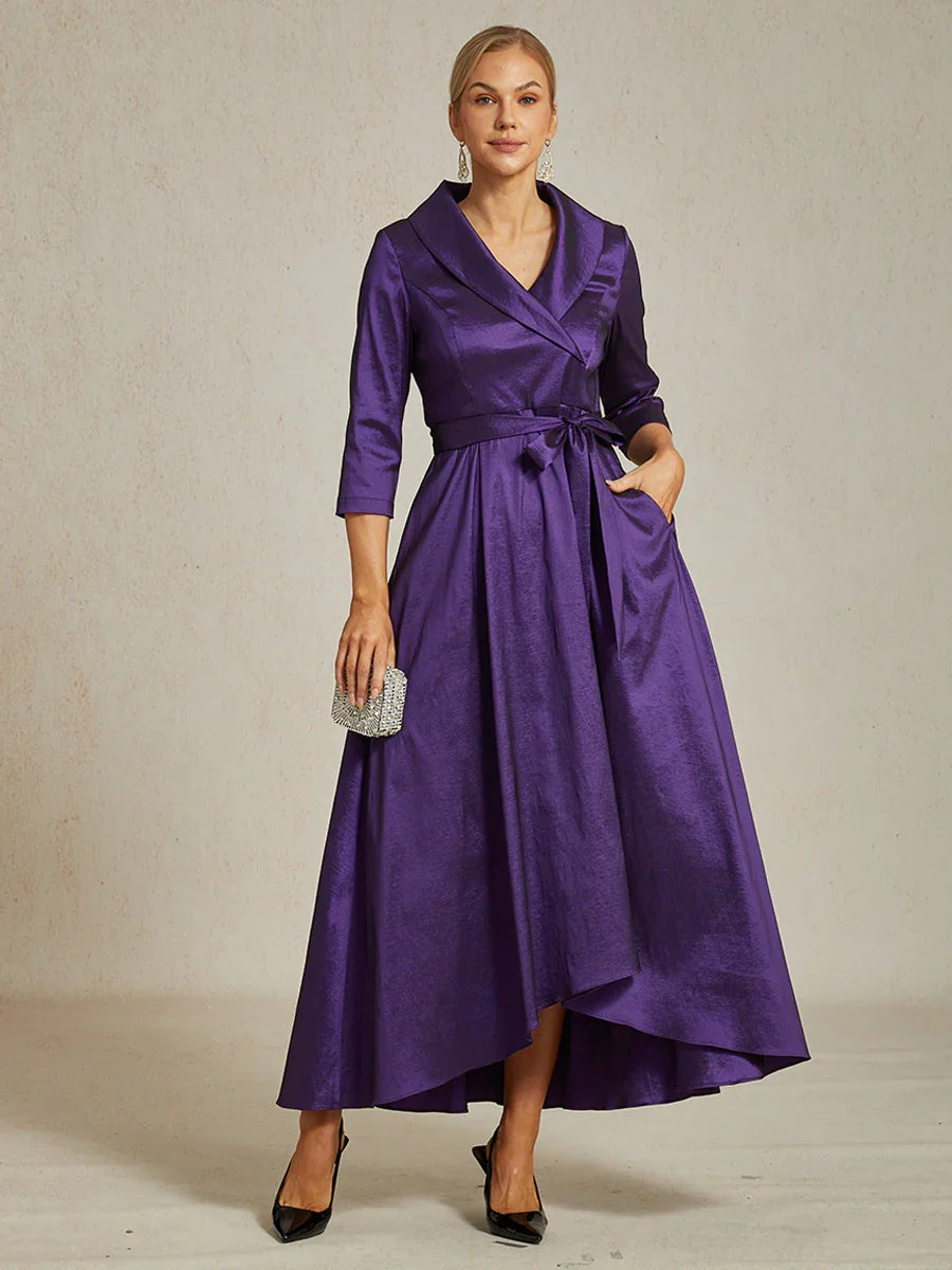 Stretch Taffeta Cocktail Dress with Tie Belt