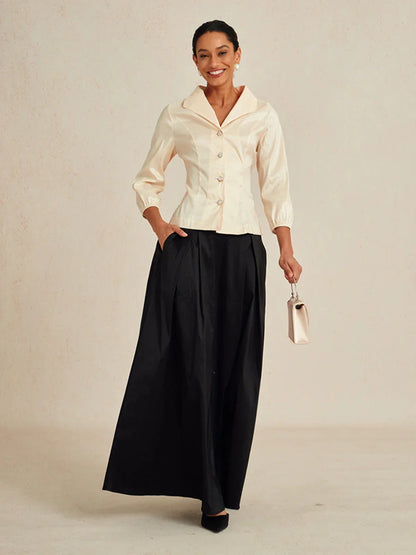 3/4 Sleeve Stretch Shimmer Taffeta Blouse