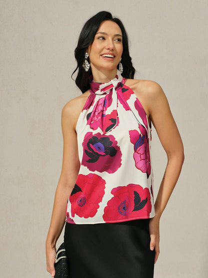 Satin Floral Halter Neck Top