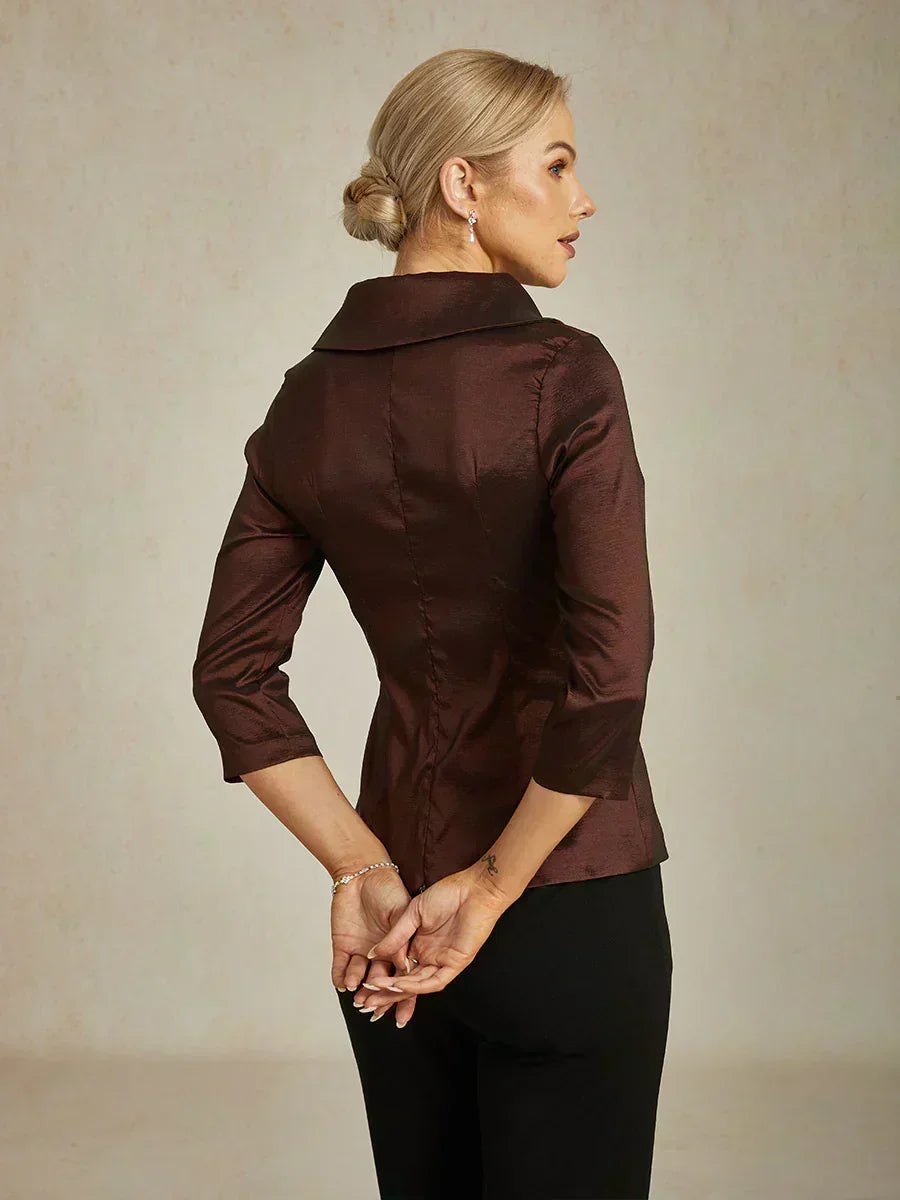Chemisier en taffetas extensible à manches 3/4 avec lien à la taille