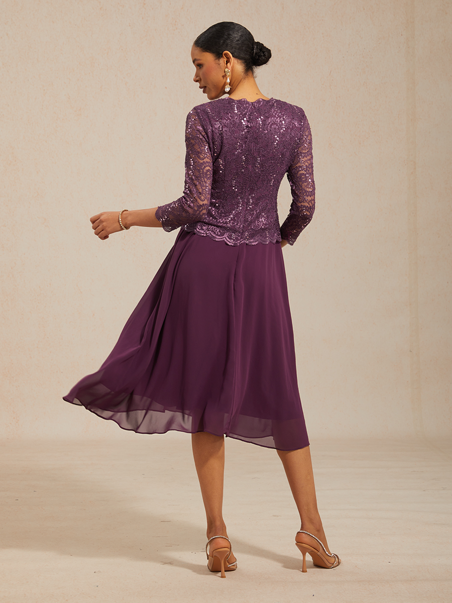 Robe élégante en dentelle et chiffon longueur thé