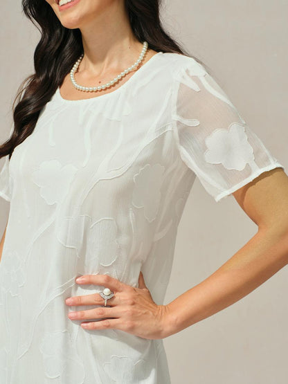 Robe trapèze en mousseline transparente à fleurs, longueur genou