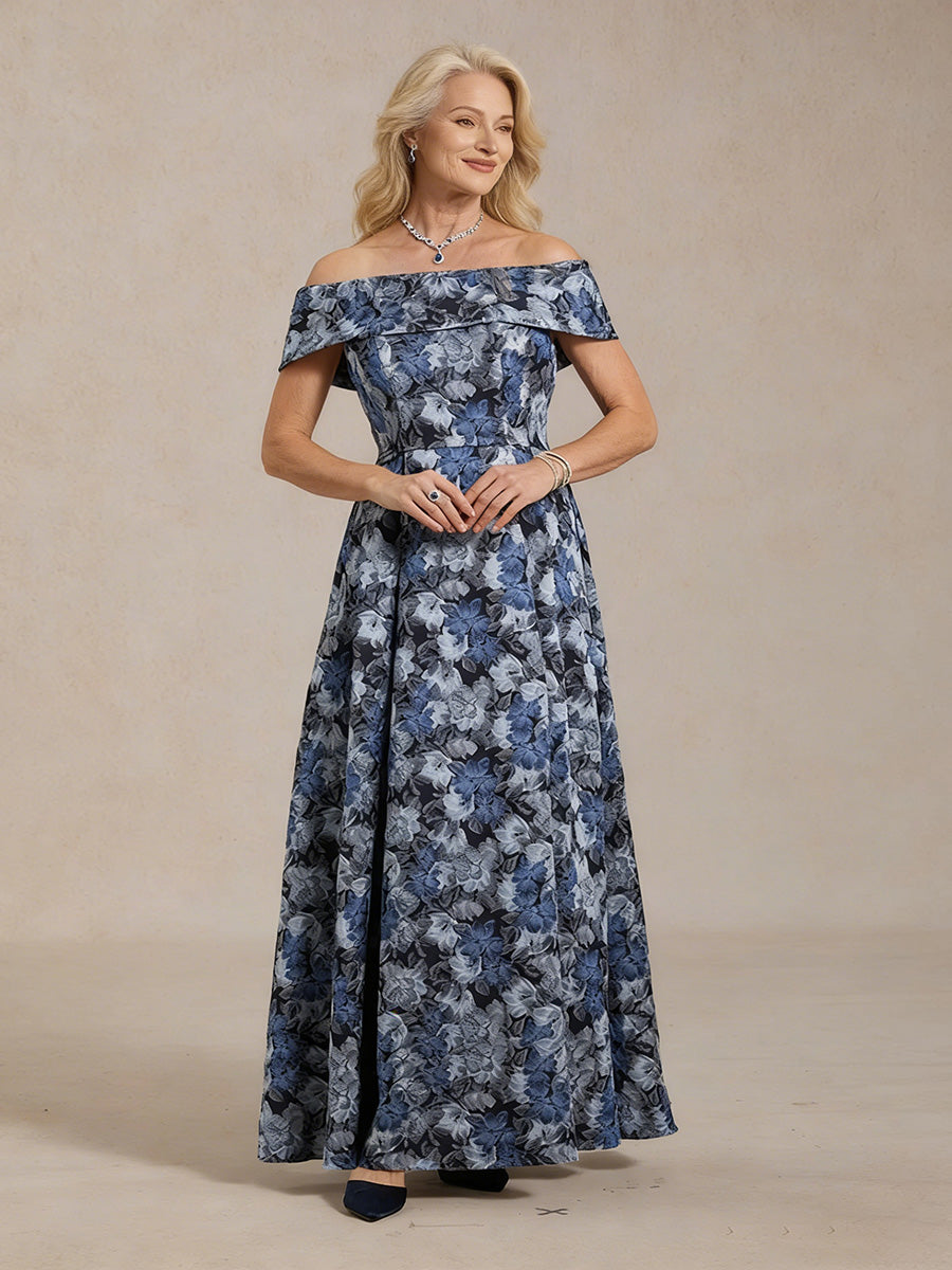 Off the Shoulder Metallic Floral Jacquard Ballgown