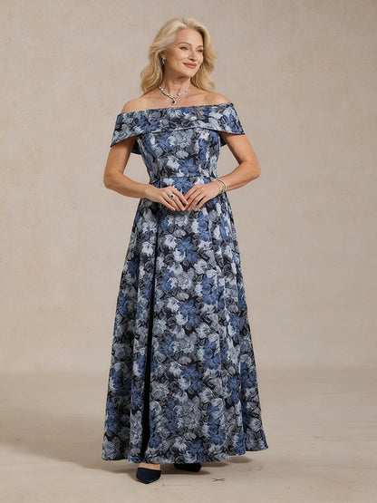 Off the Shoulder Metallic Floral Jacquard Ballgown