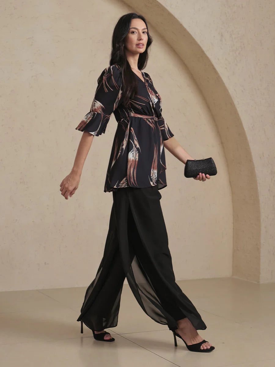 花卉雪紡層次下擺上衣