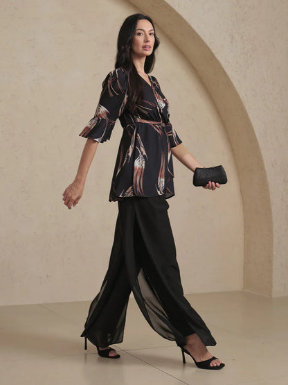 花卉雪紡層次下擺上衣