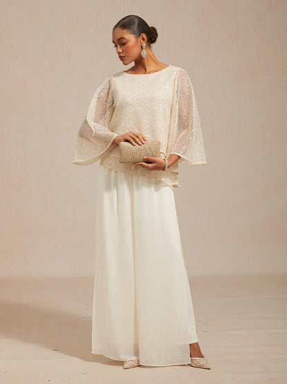 Bell Sleeves Mesh Sequin Layered Top