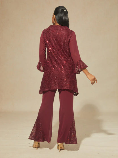 Rechte broek met chiffon split been overlay