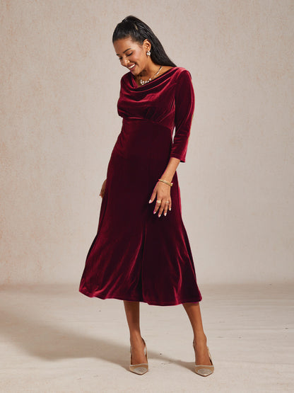 High-Stretch Velvet Midi Dress