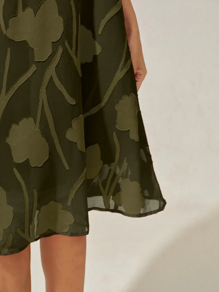 Floral Sheer Chiffon Knee-Length A Line Dress