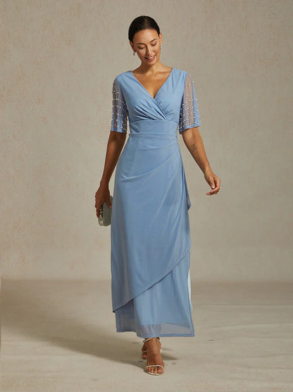 Elegant Formal Dress with Embellished Flutter Sleeves