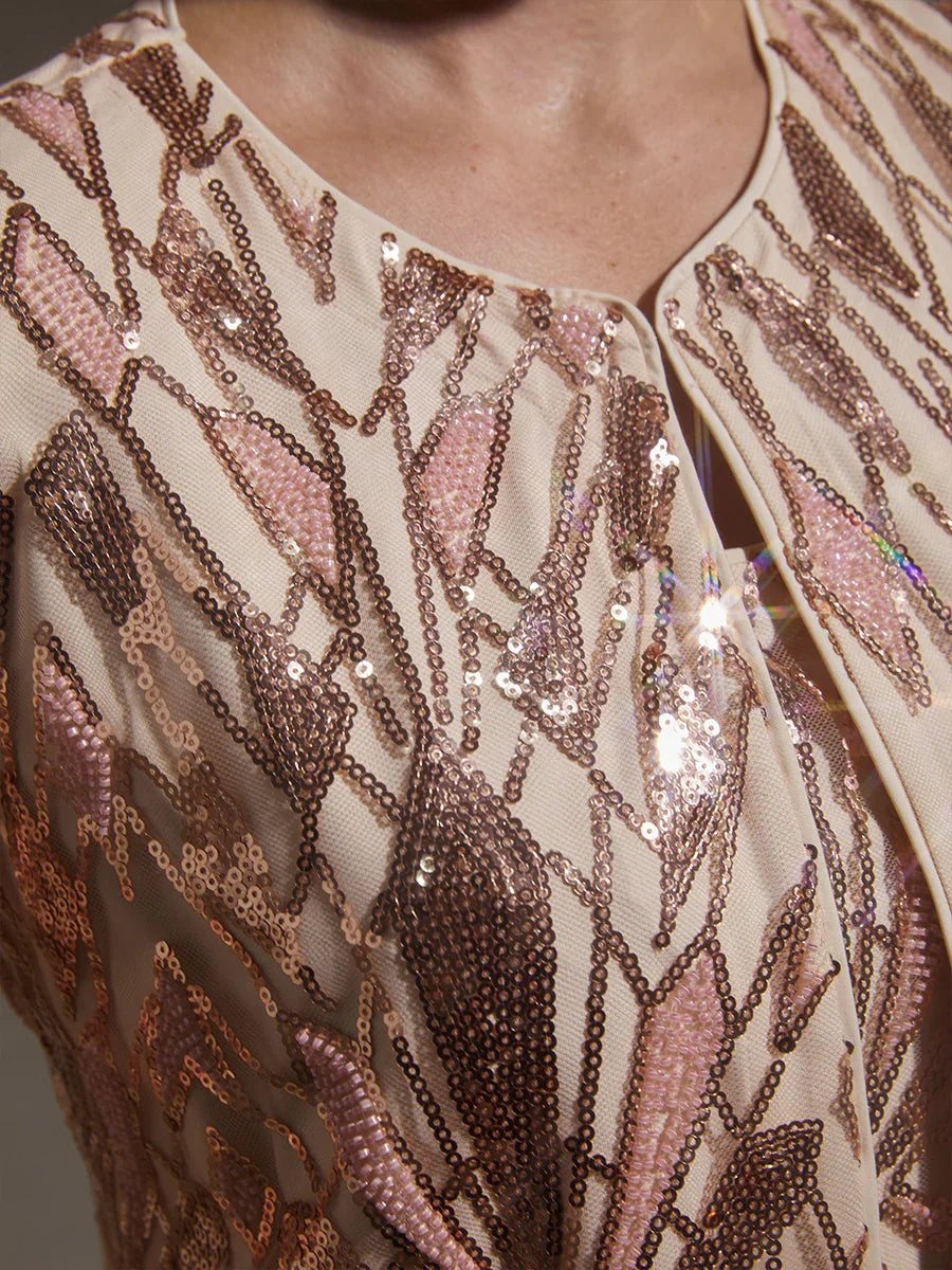 Sequin Beaded Mock Twinset Top