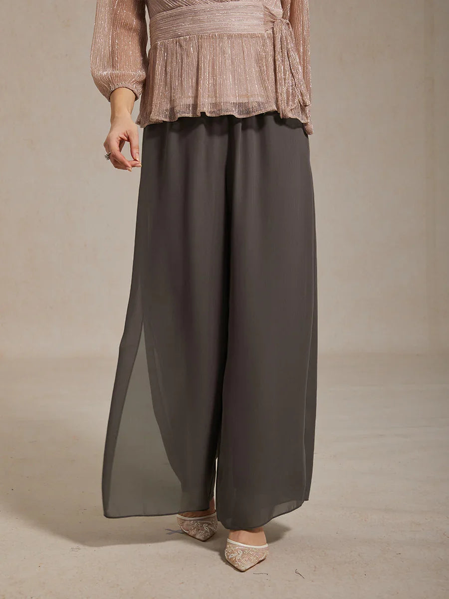 Straight Leg Pant With Chiffon Split Leg Overlay