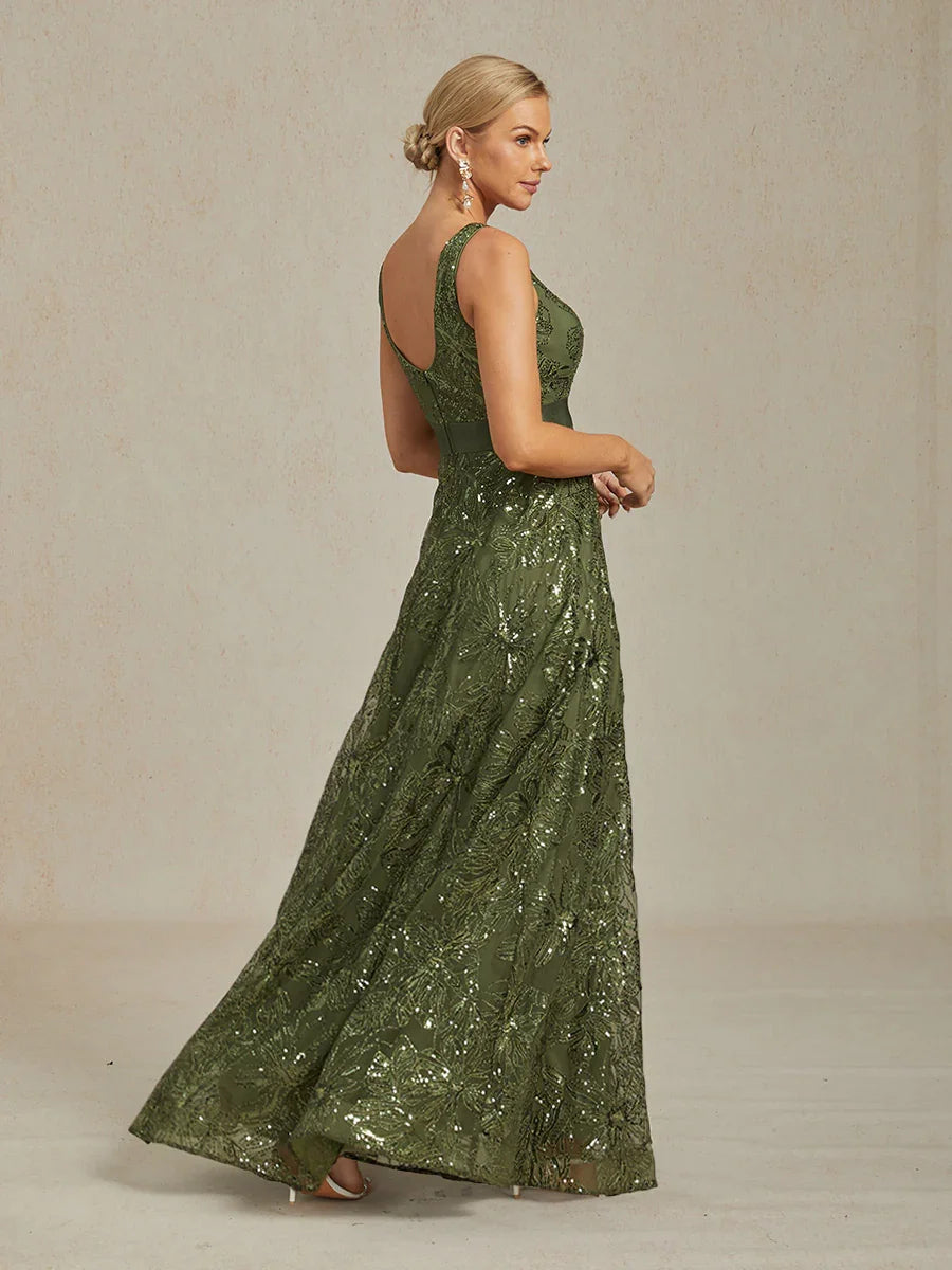 Robe trapèze en dentelle rosette ornée de paillettes