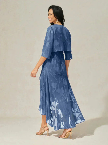 Floral Chiffon Evening Gown with Asymmetrical Hem