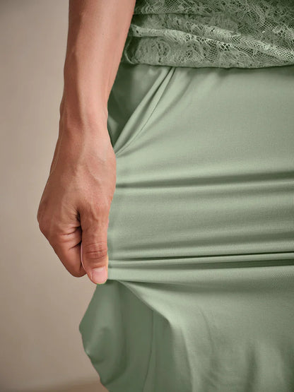 Robe trapèze en dentelle rosette ornée de paillettes