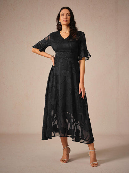 Ruffle Flutter Lace Maxi Dress