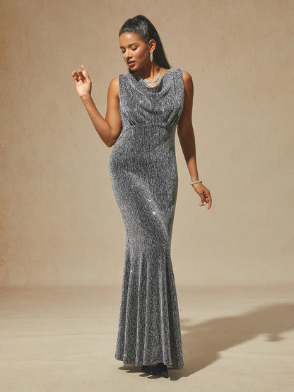 Silver Knit Mermaid Dress with Empire Waist