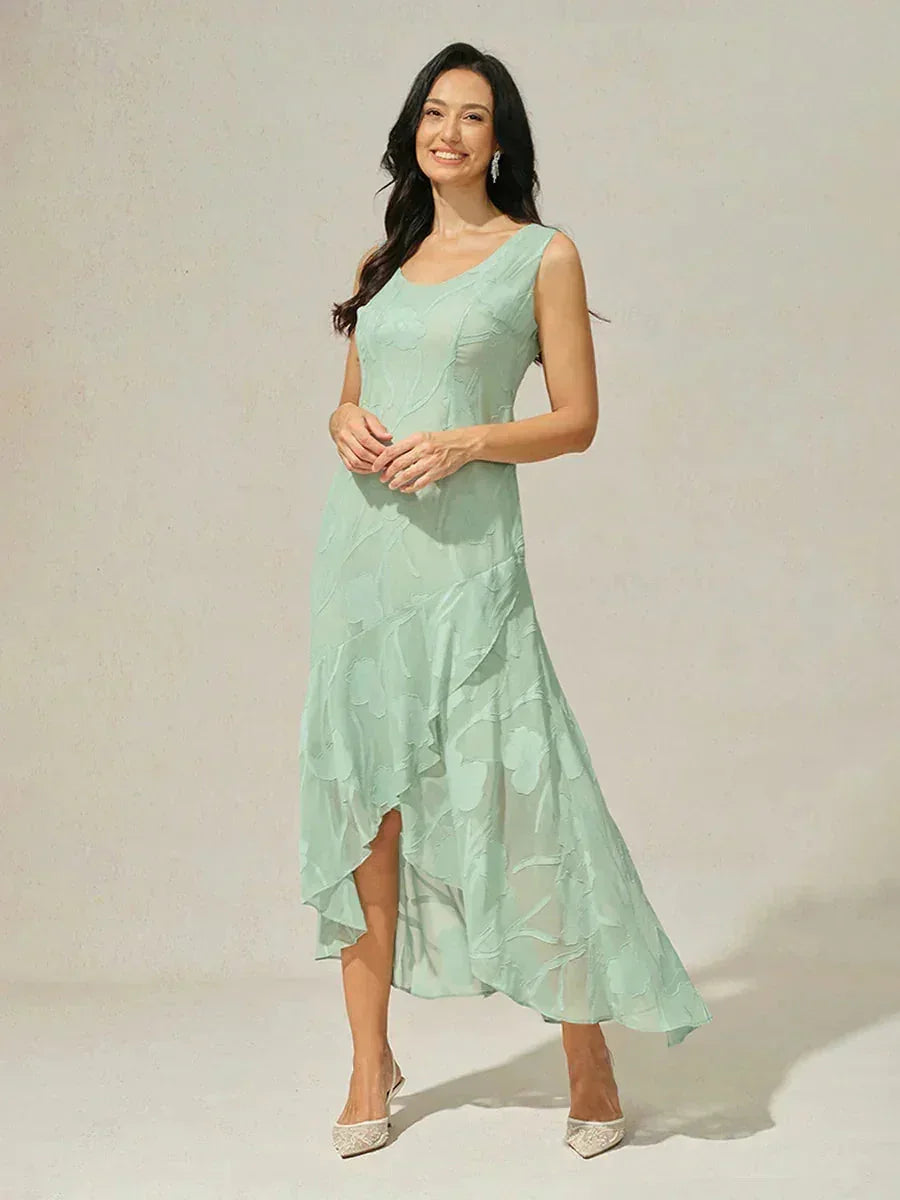 Floral Chiffon Evening Gown with Asymmetrical Hem
