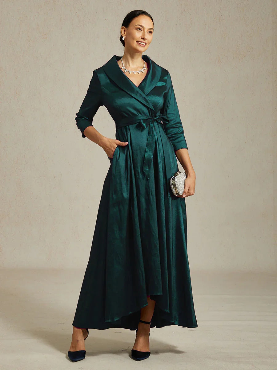 Stretch Taffeta Cocktail Dress with Tie Belt