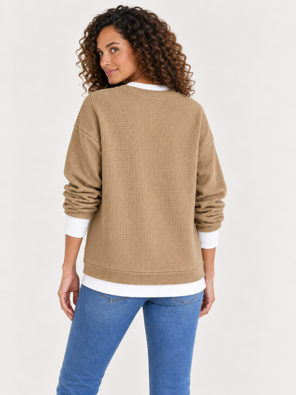 Cotton Waffle Patchwork Sweatshirt