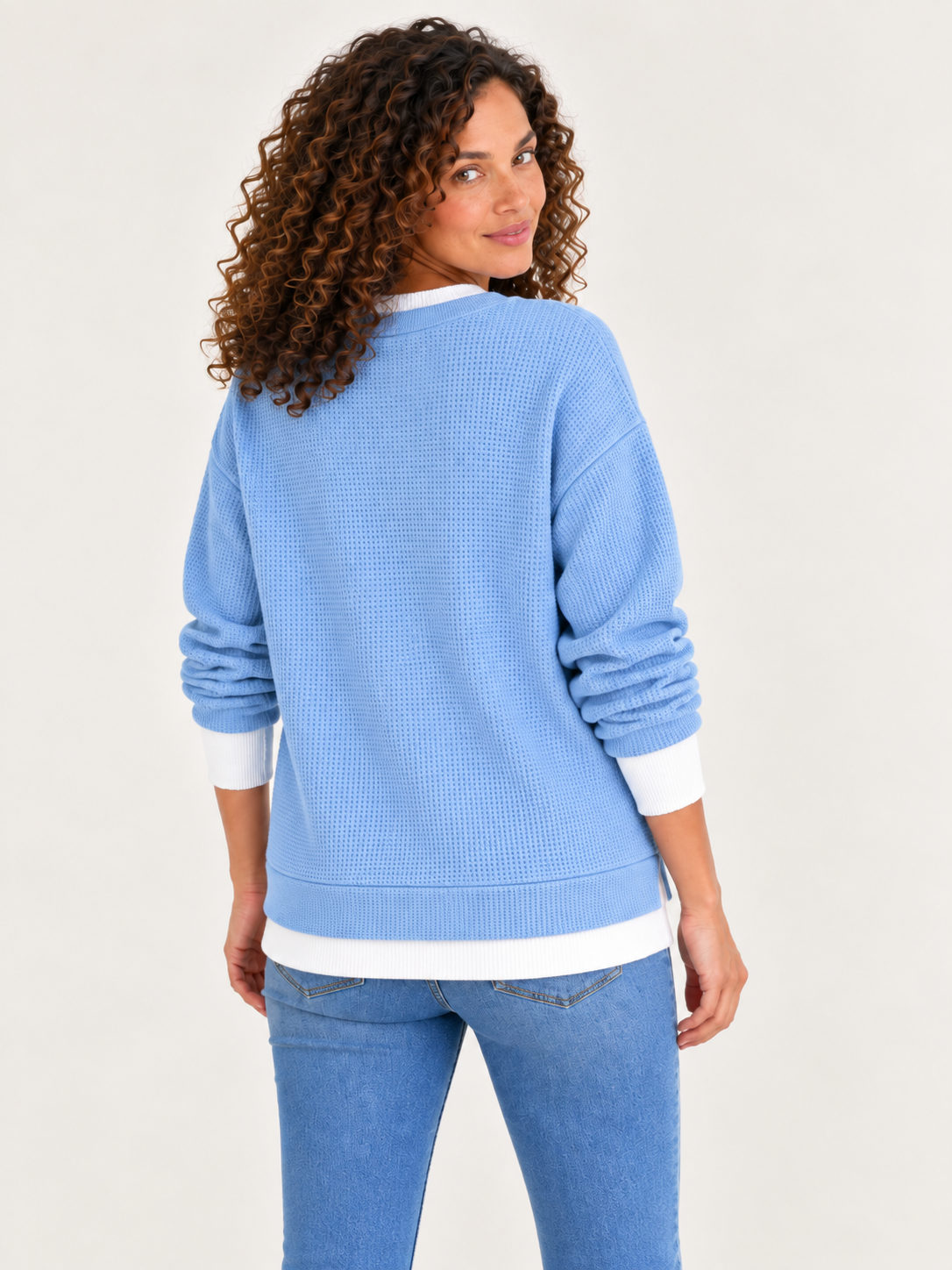 Cotton Waffle Patchwork Sweatshirt