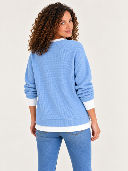 Cotton Waffle Patchwork Sweatshirt