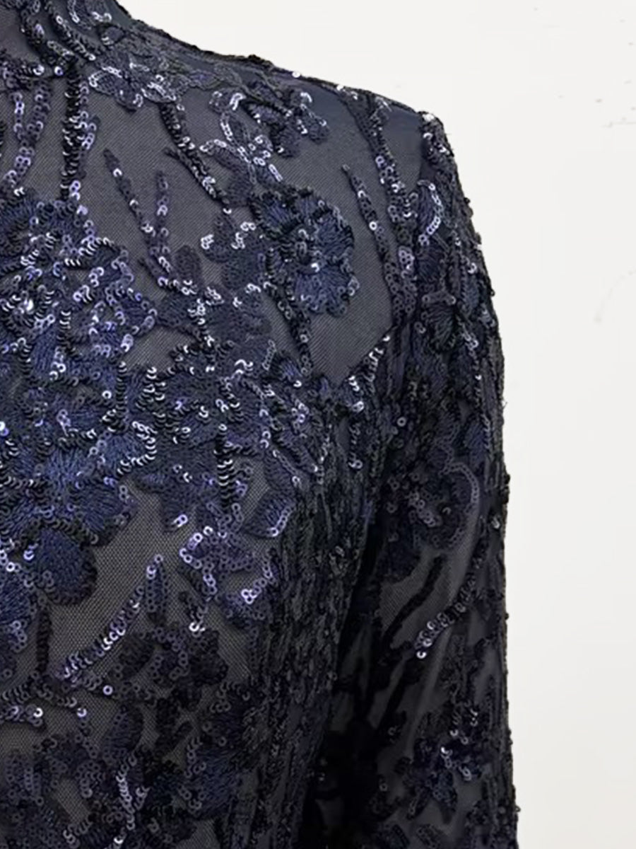 Floral Mandarin Collar Sequin Twinset