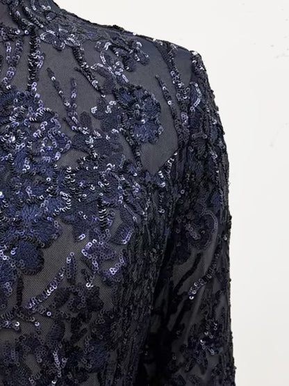 Floral Mandarin Collar Sequin Twinset