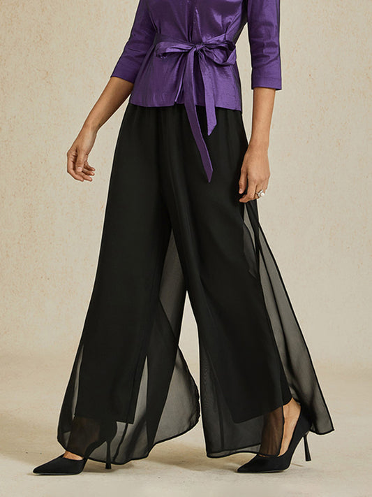 Straight Leg Pant With Chiffon Split Leg Overlay