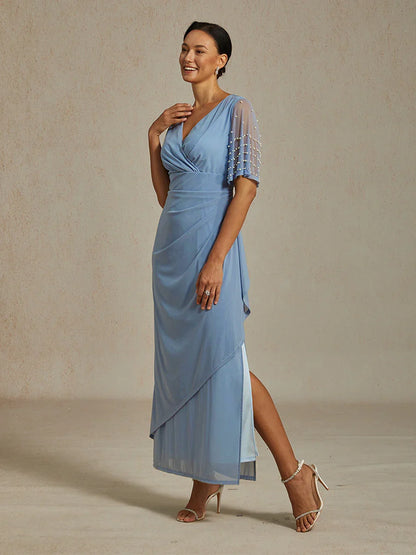 Elegant Formal Dress with Embellished Flutter Sleeves